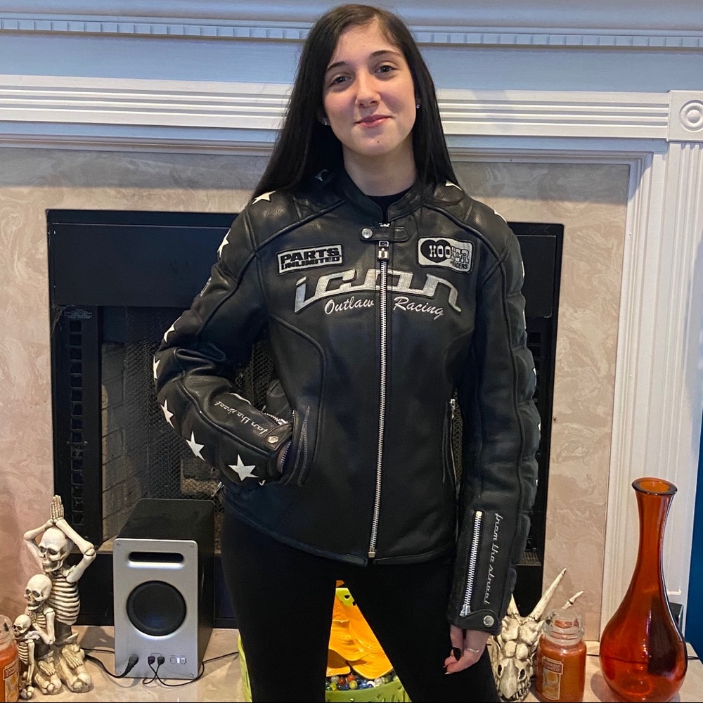 Women's Black Leather Jacket icon motorcycle med